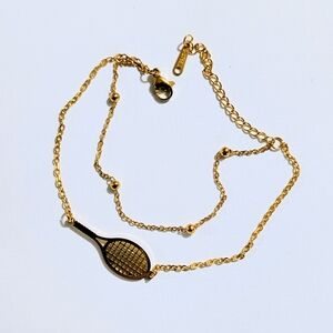 Double Chain Tennis Racket Gold Bracelet